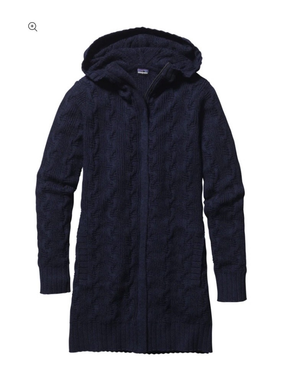 Patagonia Navy Merino Cable Coat Zip-Up Hooded Sweater